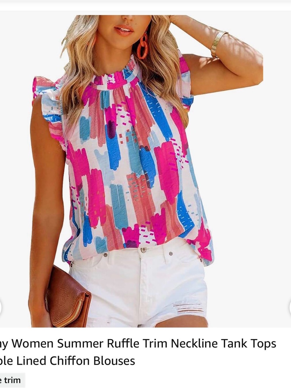 Women’s Ruffled Sleeveless Blouse - Multicolor Pink & Blue